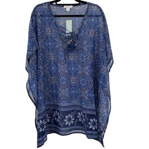 NWT Coldwater Creek Top Women Large Coverup Floral Resort Lounge Beach Vacation